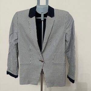MNG Suit Women Striped Blue and White Blazer Size 6